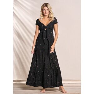 Maaji Black Floral Off Shoulder Reversible Jenny Garden Black Maxi Dress